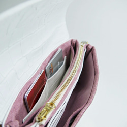【Ens】４WAYウォレットバッグ お財布ポシェット　クロコ型　白 5枚目の画像