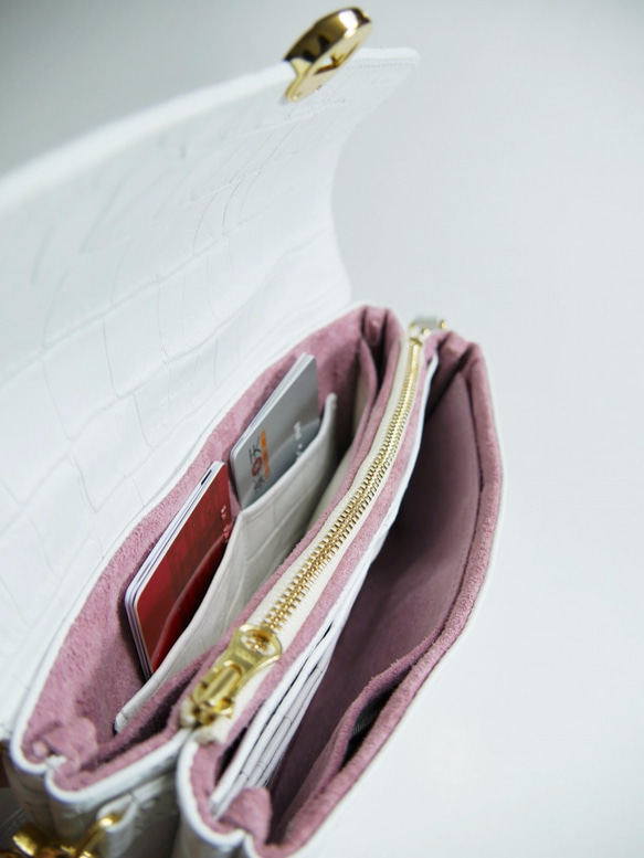 【Ens】４WAYウォレットバッグ お財布ポシェット　クロコ型　白 5枚目の画像