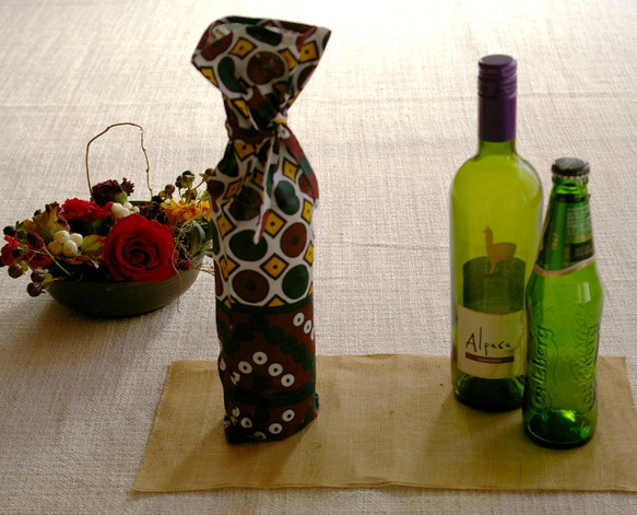 アフリカ布のカラフル ボトルカバー　ワインバッグ <en> 【送料無料】 5枚目の画像