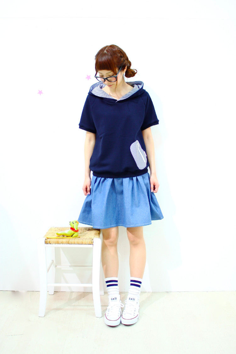 ストライプポケットのパーカー半袖♡NEWストライプ