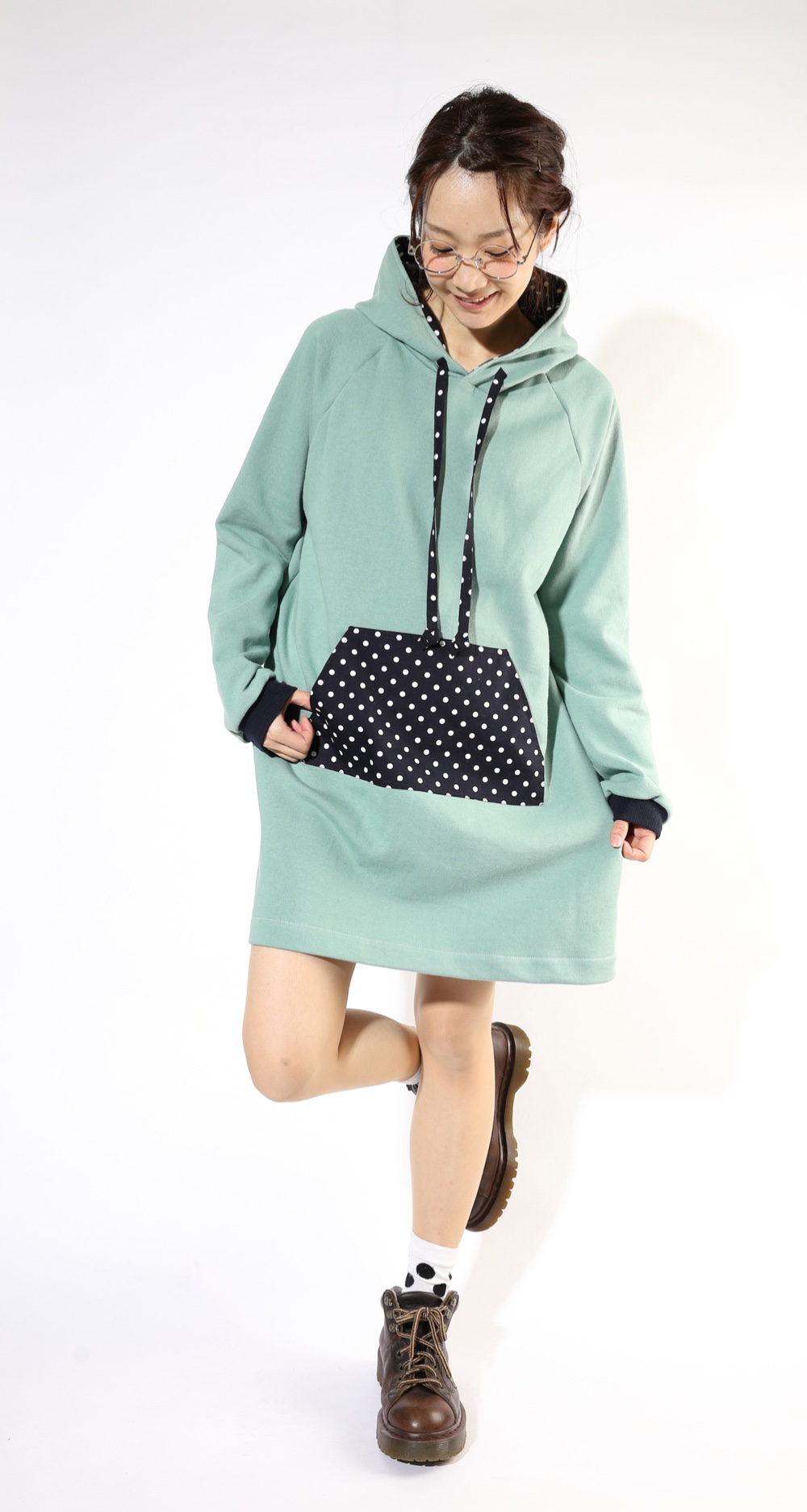 グレイッシュカラーのフーディーワンピー♡グリーン