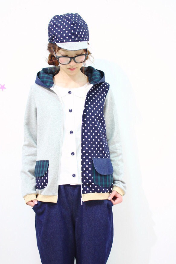 水玉mixフードパーカー♡