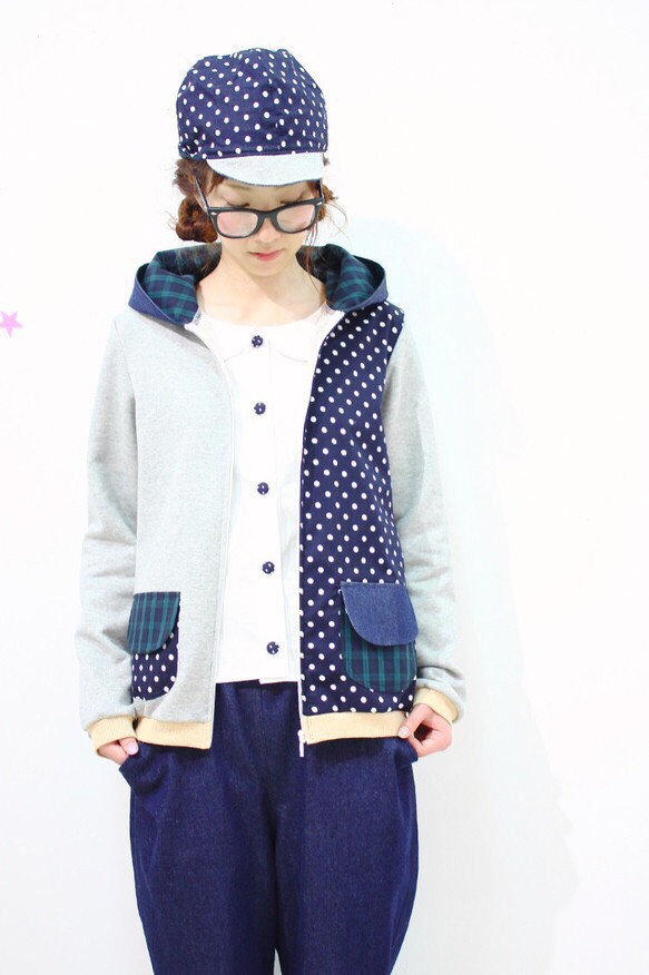 水玉mixフードパーカー♡