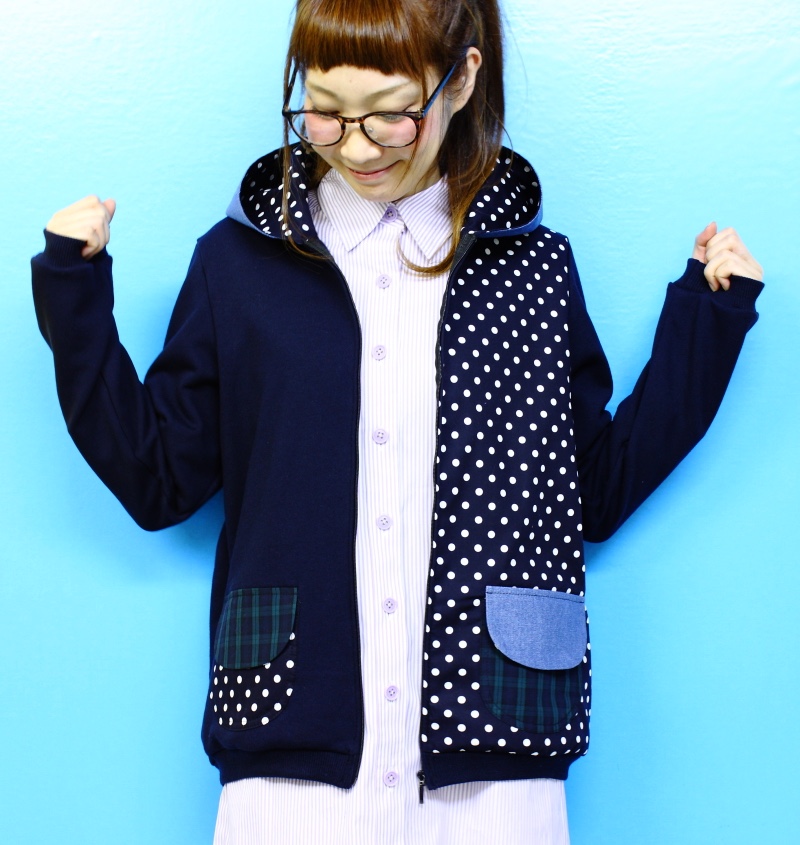 水玉mixフードパーカー♡ネイビー