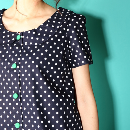 ＊紺色水玉シャツ＊ 水玉 シャツ ドットシャツ メンズ 半袖[品番：BCYW0036131