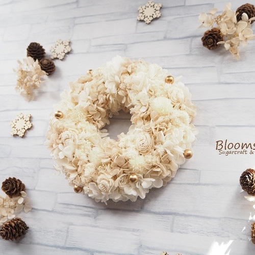 オフホワイト＆ベージュカラーのふんわりリース ~2way style for