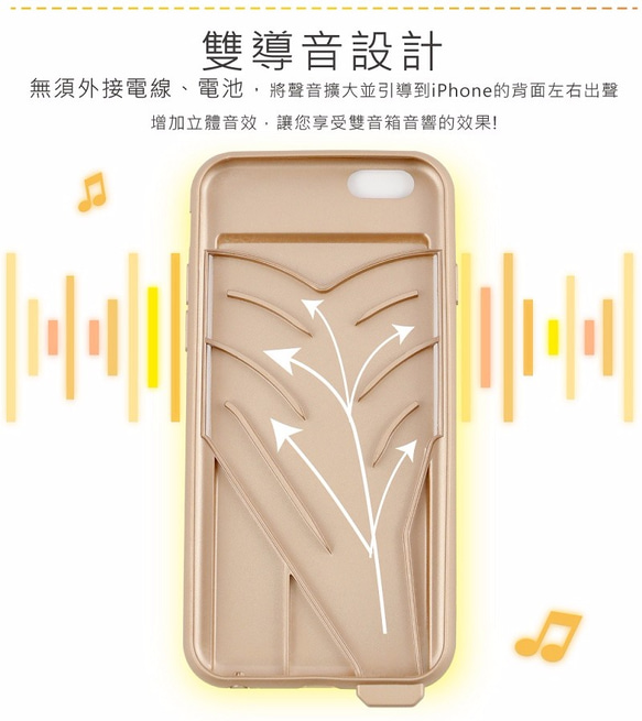 【歐士OSHI】雙音箱手機殼 4.7吋 /金色(適用iPhone 6 /6s )  簡潔時尚風格 防滑好拆裝 吸震效果佳 第4張的照片