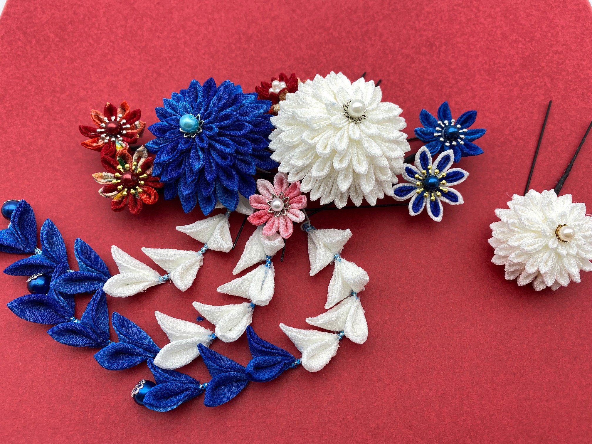 つまみ細工簪（青貴華）