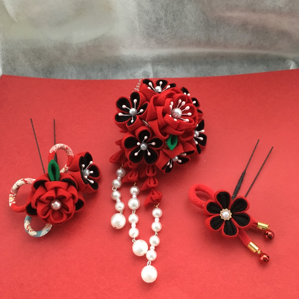 赤の簪3点セット