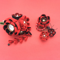 真紅と黒の花簪セット 3枚目の画像