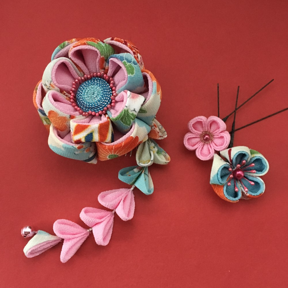 桃色大輪簪セット