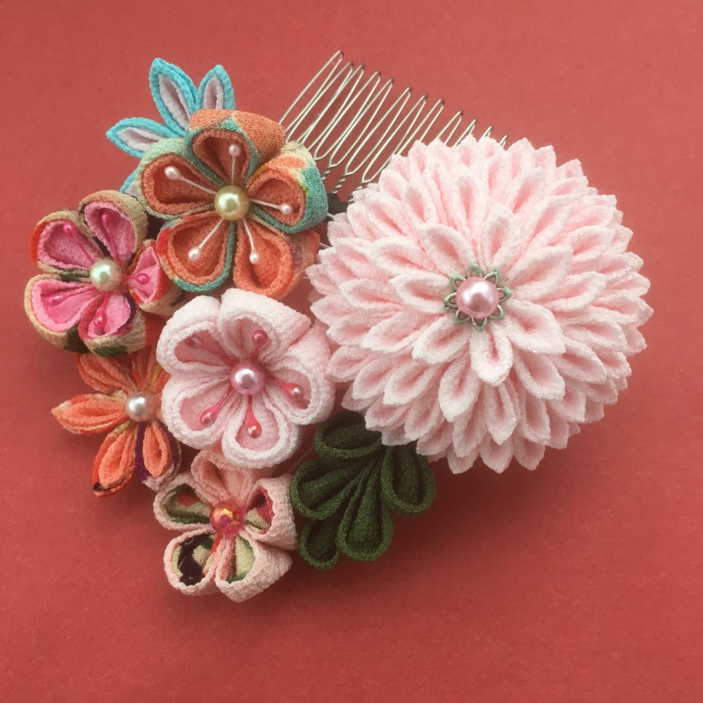 つまみ細工簪（花盛り）