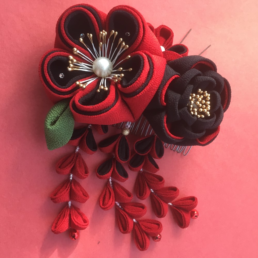 つまみ細工簪（貴紅華）