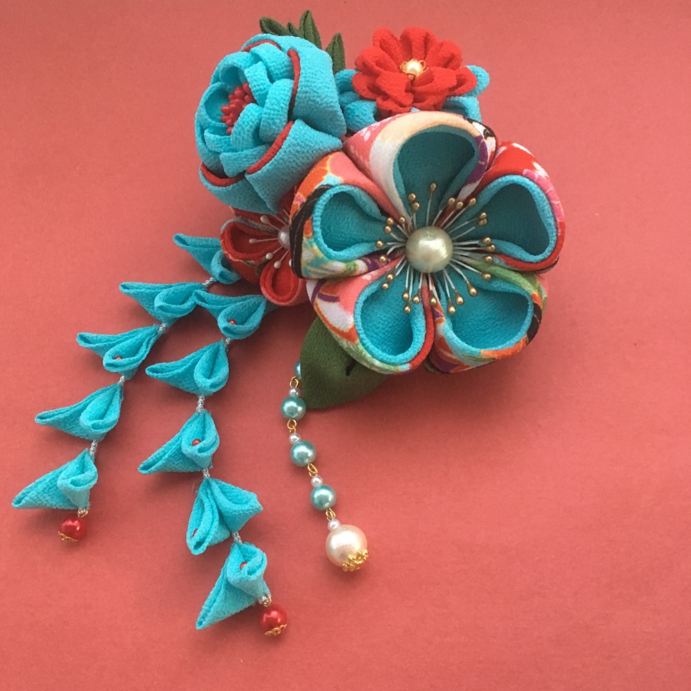 つまみ細工簪（青優華）