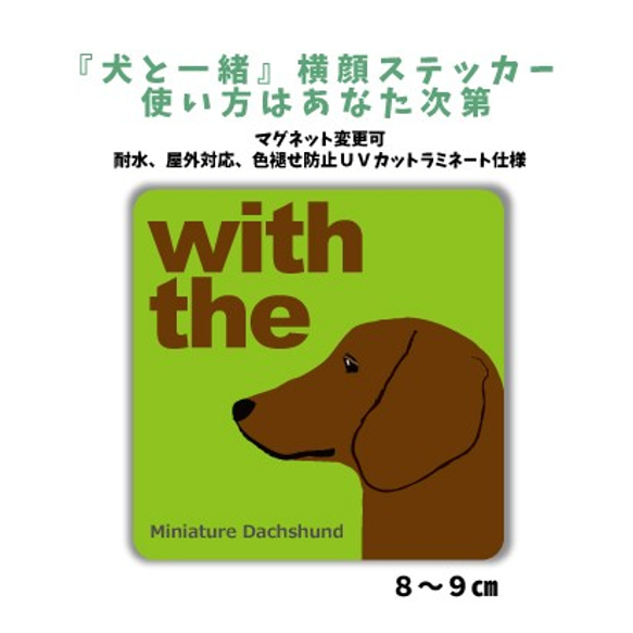 スムース ミニチュアダックスフンド DOG IN CAR 横顔ステッカー『犬と一緒』 玄関 車 名入れ 1枚目の画像