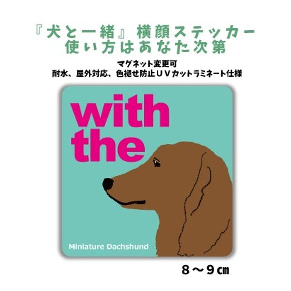 ロング ミニチュアダックスフンド レッド DOG IN CAR 横顔ステッカー 『犬と一緒』玄関 車 名入れ 1枚目の画像