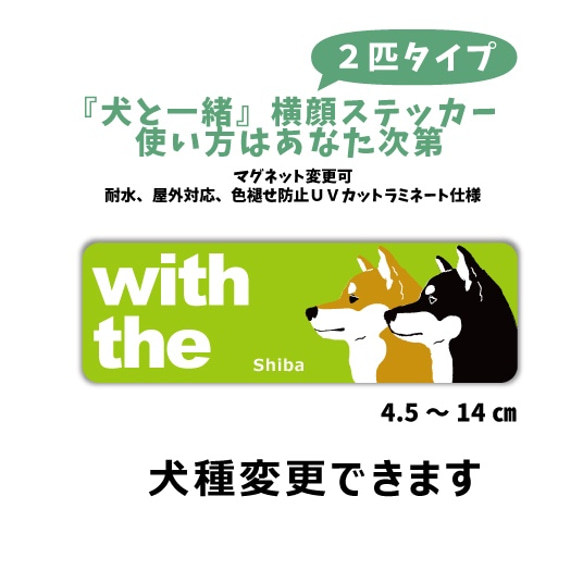 【再販4】愛犬2匹並んで DOG IN CAR 横長ステッカー 車 玄関に 『犬と一緒』 1枚目の画像