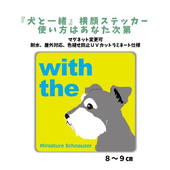 【再販2】ミニチュアシュナウザー DOG IN CAR 『犬と一緒』横顔ステッカー 車 玄関 名入れ 1枚目の画像