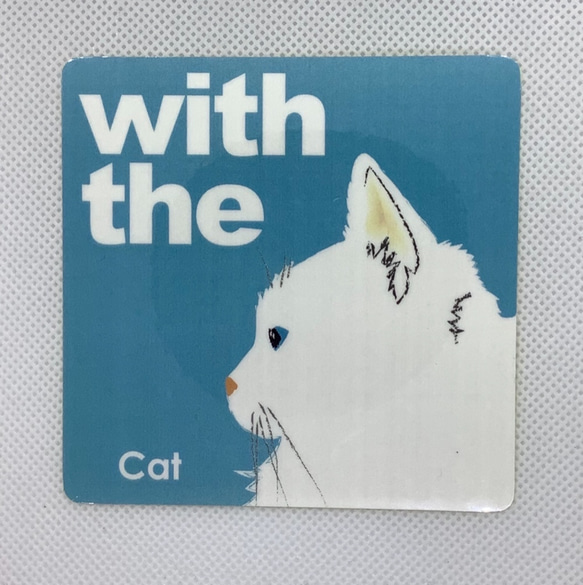 白猫 長毛『猫と一緒』CAT IN CAR 横顔 ステッカー  車 玄関 シール 1枚目の画像