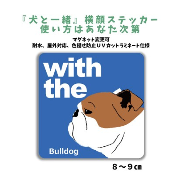 イングリッシュブルドッグ  DOG IN CAR 『犬と一緒』横顔 ステッカー 車 玄関 名入れ シール 1枚目の画像