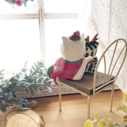 わこねこ陶人形-仲良しサンタとトナカイ-/猫 置物 クリスマス サンタ 2枚目の画像