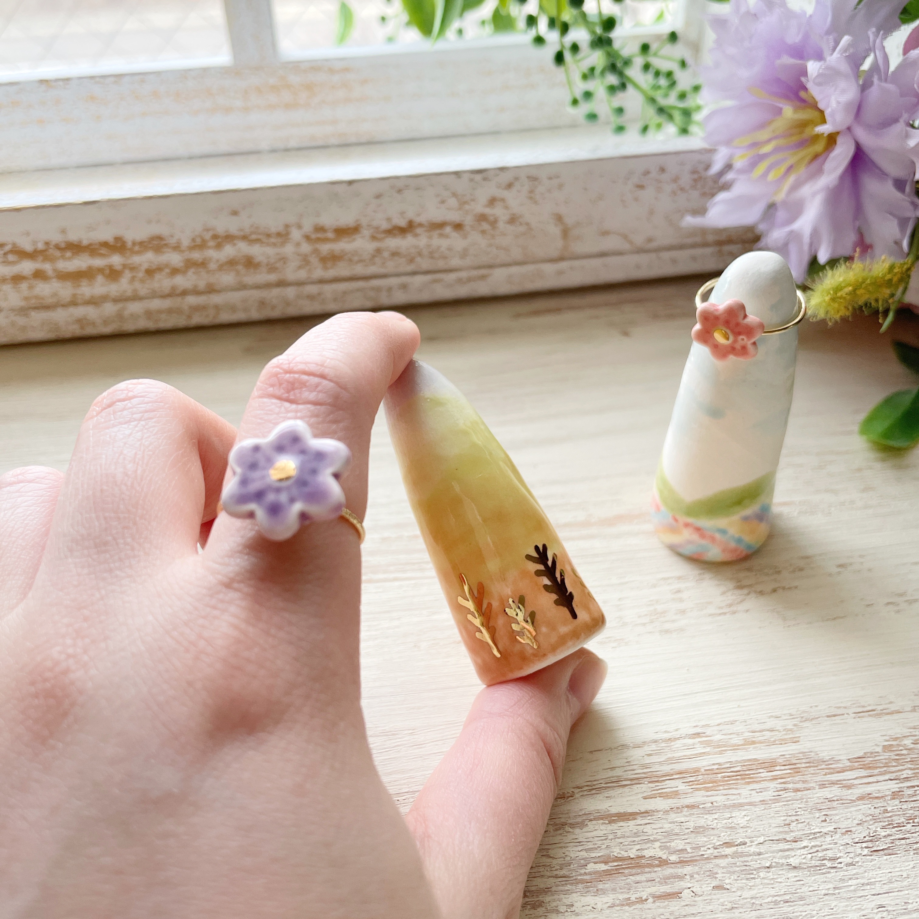 陶器の指輪 リングスタンドセット sunset hill・flower garden hill/美瑛 夕日 美瑛の丘