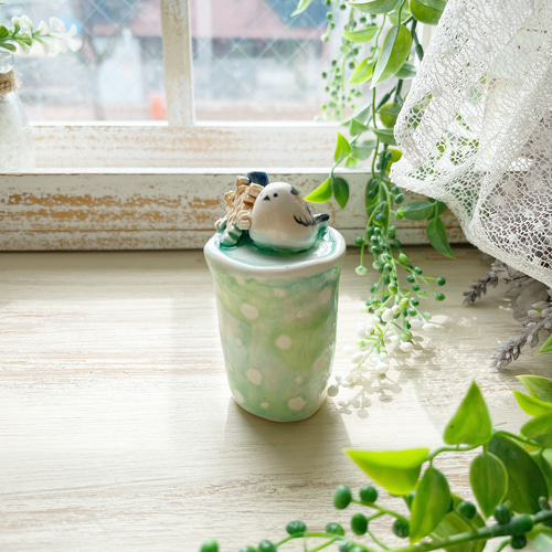 シマエナガちゃん メロンクリームソーダ/ 陶磁器 置物 オブジェ デスク