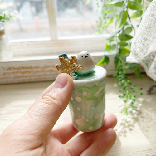 シマエナガちゃん メロンクリームソーダ/ 陶磁器 置物 オブジェ デスク