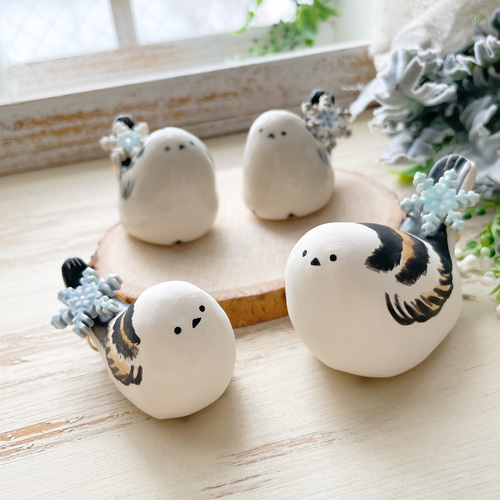 シマエナガちゃん リングスタンド雪結晶リングセット/ 陶磁器 置物