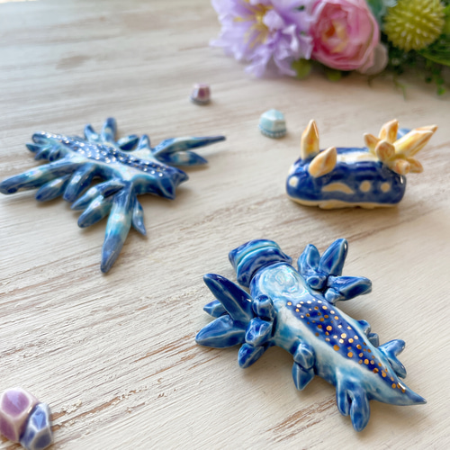 陶器の鉱石ウミウシちゃん タイヘイヨウアオミノウミウシ