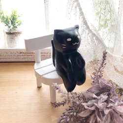 黒マット わこねこ陶人形 /陶人形 猫 置物 黒猫 1枚目の画像