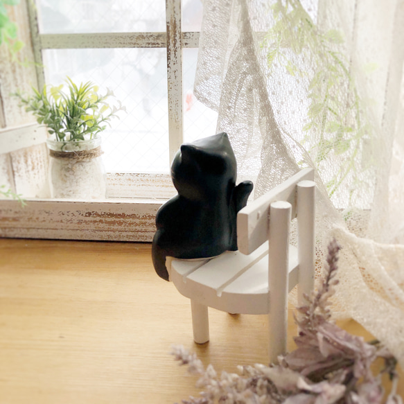 黒マット わこねこ陶人形 /陶人形 猫 置物 黒猫 4枚目の画像