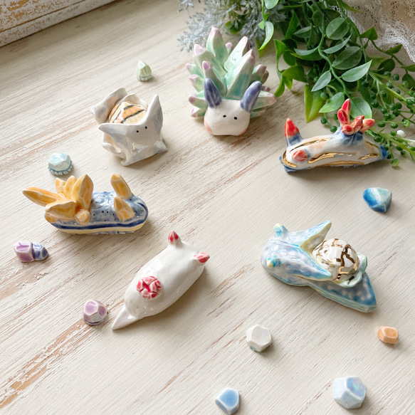 陶器の鉱石ウミウシちゃん セトリュウグウウミウシ/ 陶磁器 置物 デスク ペーパーウェイト 海の宝石 4枚目の画像