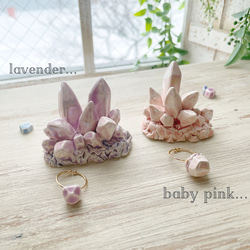 -Ceramic Crystals- lavender baby pink /陶 指輪(フリーリング) 1枚目の画像