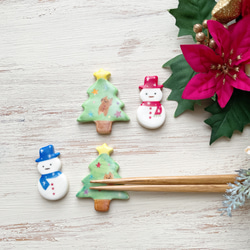 クリスマスツリー 雪だるまの箸置きセット【2個ペア】 1枚目の画像