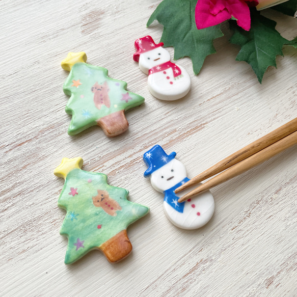 クリスマスツリー 雪だるまの箸置きセット【2個ペア】 3枚目の画像