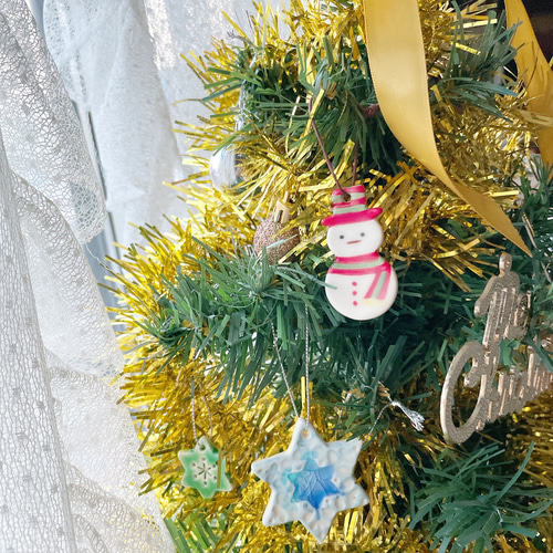 陶器のクリスマスツリー オーナメントセット【4個セット