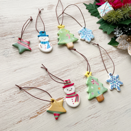 陶器のクリスマスツリー オーナメントセット【4個セット