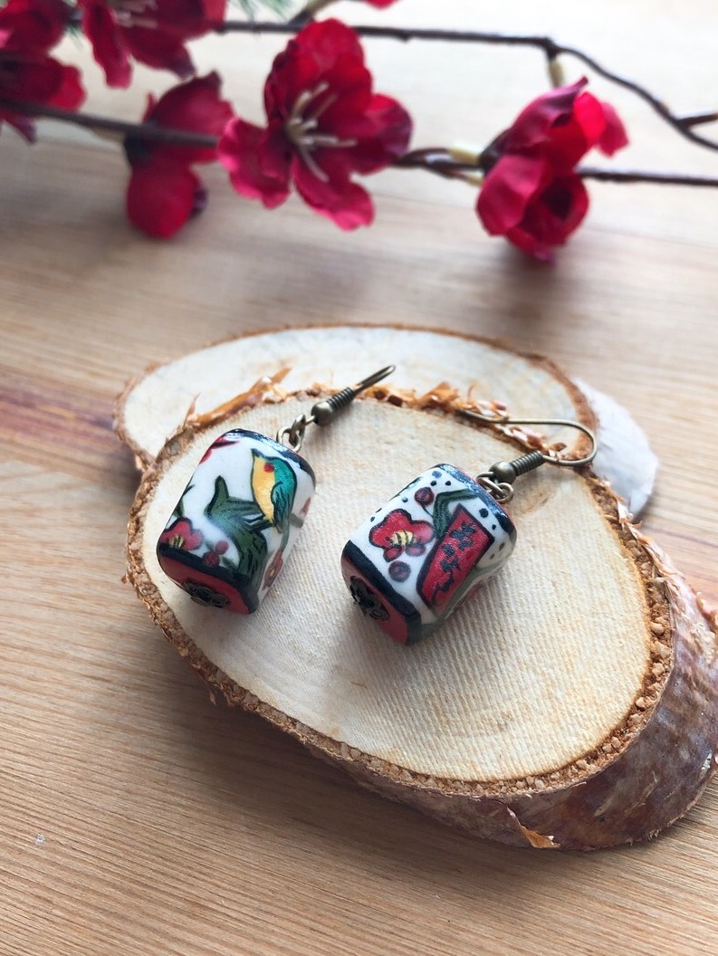 花札 陶器製ピアス/ 2月-梅に鶯- 6,930円