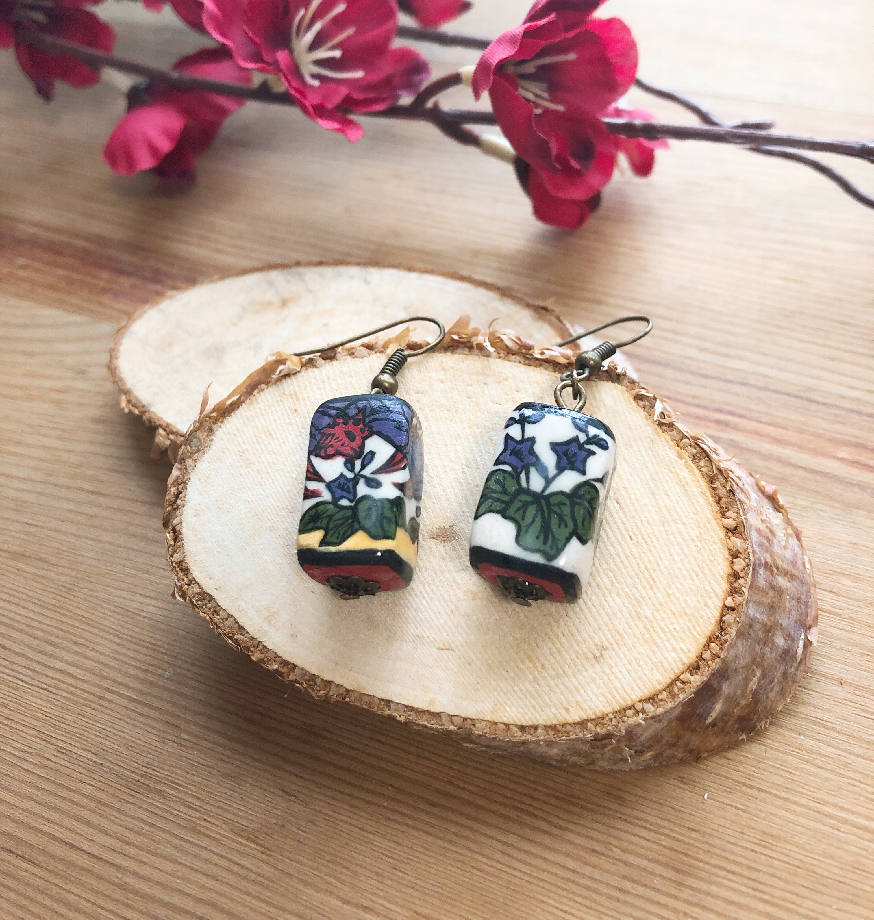 花札 陶器製ピアス/12月-桐に鳳凰-