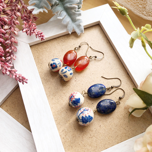 陶器製ビーズ ピアス/北欧 ラピス 星空の森 ピアス（その他） waco