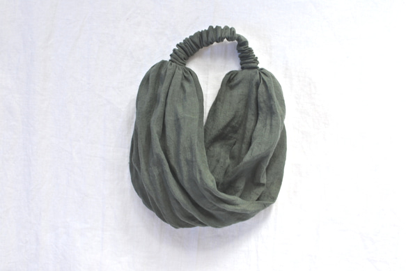 亞麻頭巾...綠色...透明 第4張的照片