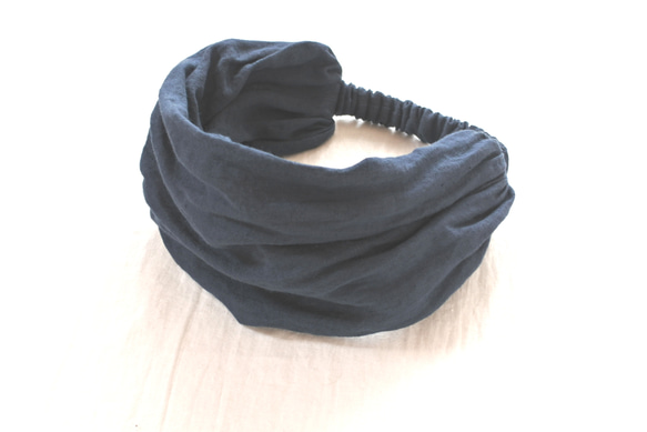 亞麻頭巾...深藍...薄 第3張的照片