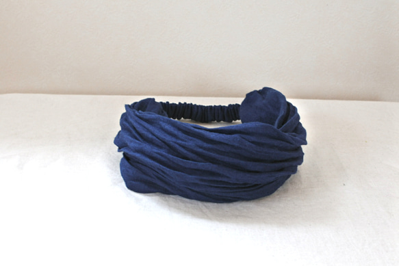 【Creema 限定】頭巾套裝...海軍藍 x 摩卡...苧麻亞麻 x 亞麻羊毛 第3張的照片