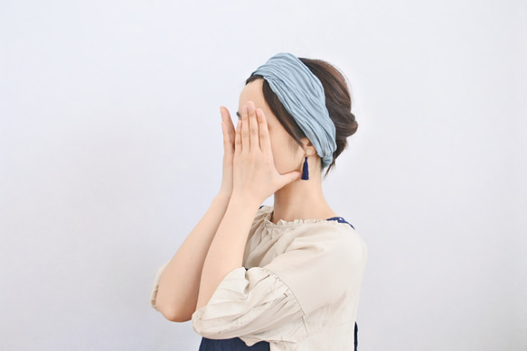 S *亞麻頭巾...法國藍色 第4張的照片