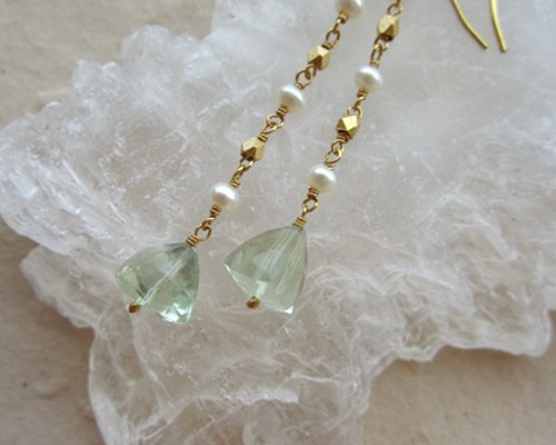 トリプレット グリーンアメジスト ロゼンジカービング ピアス sale】Long Pierce / グリーンアメジスト ピアス（フック・チェーン