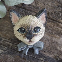 彩繪木彫貓咪胸針 ブローチ暹羅貓 - 木彫り woodcarving 古鳴木刻工作室 第2張的照片