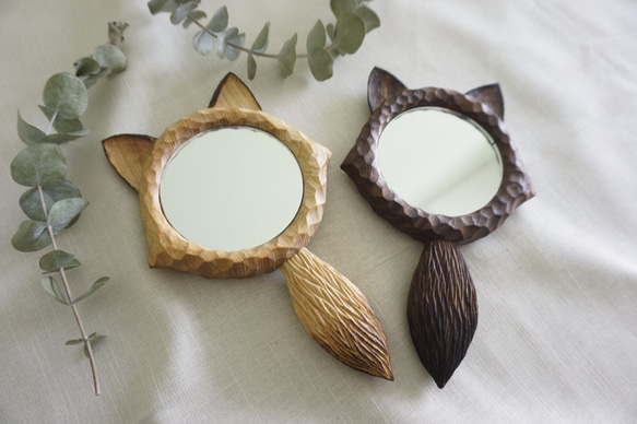 (專屬KenLin購買)手刻木彫狐狸耳。手拿鏡 (胡桃木) - 木彫り woodcarving 古鳴木刻工作室 第6張的照片
