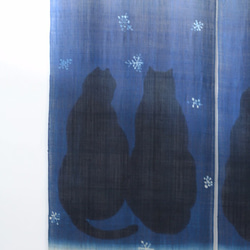暖簾 のれん N-8123 雪ネコ  藍染　墨染　本麻 半間 90x130cm 4枚目の画像