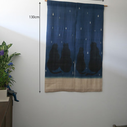 暖簾 のれん N-8126 雨ネコ  藍染　墨染　本麻 半間 90x130cm 3枚目の画像